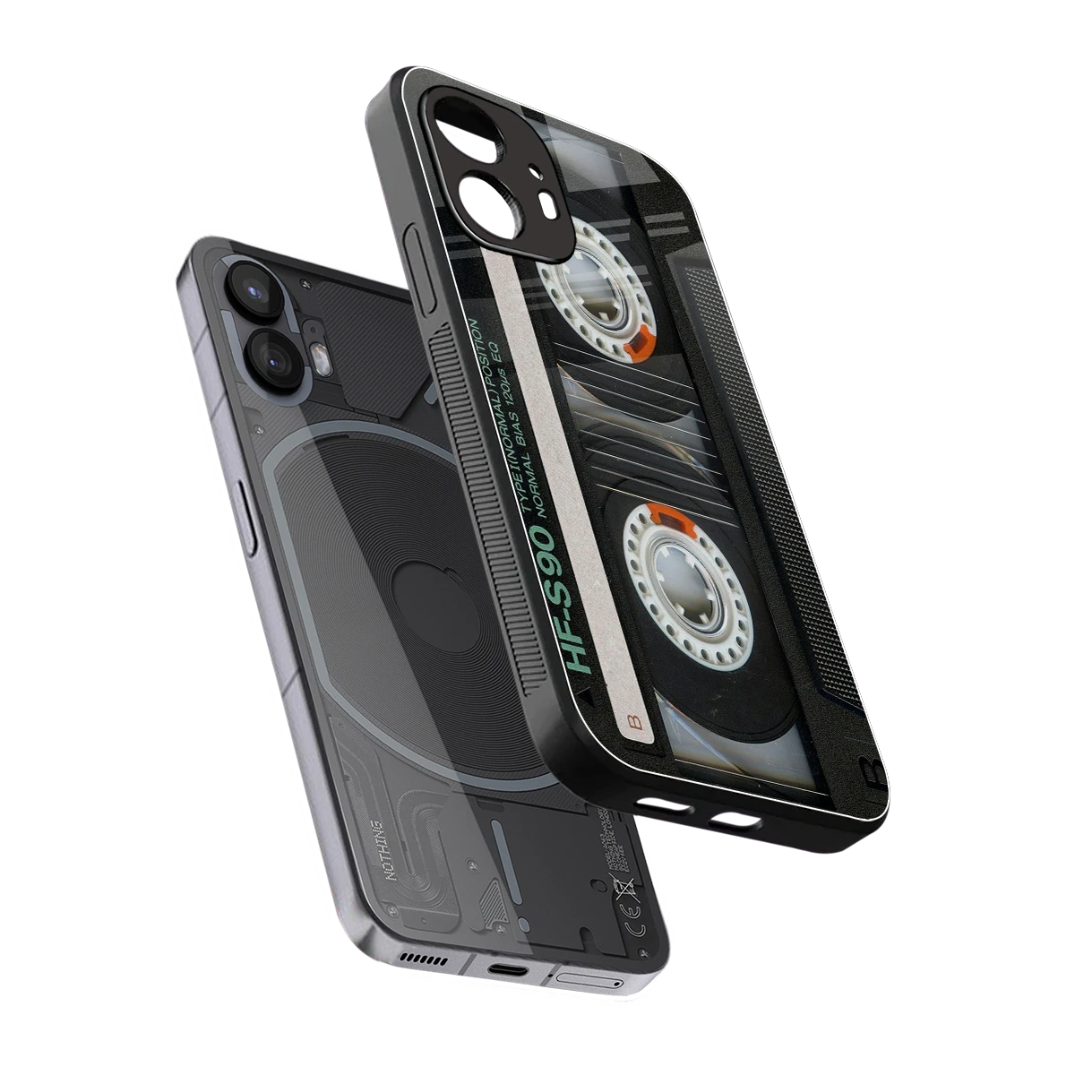 Cassette Tape sleek nothing phone 2 cover with tempered glass back and TPU edges