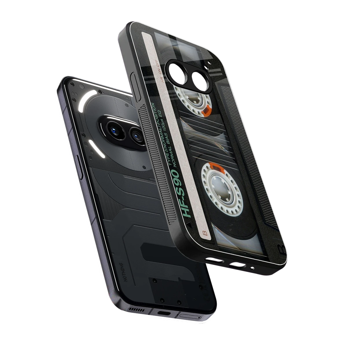 Cassette Tape sleek nothing phone 2a cover with tempered glass back and TPU edges