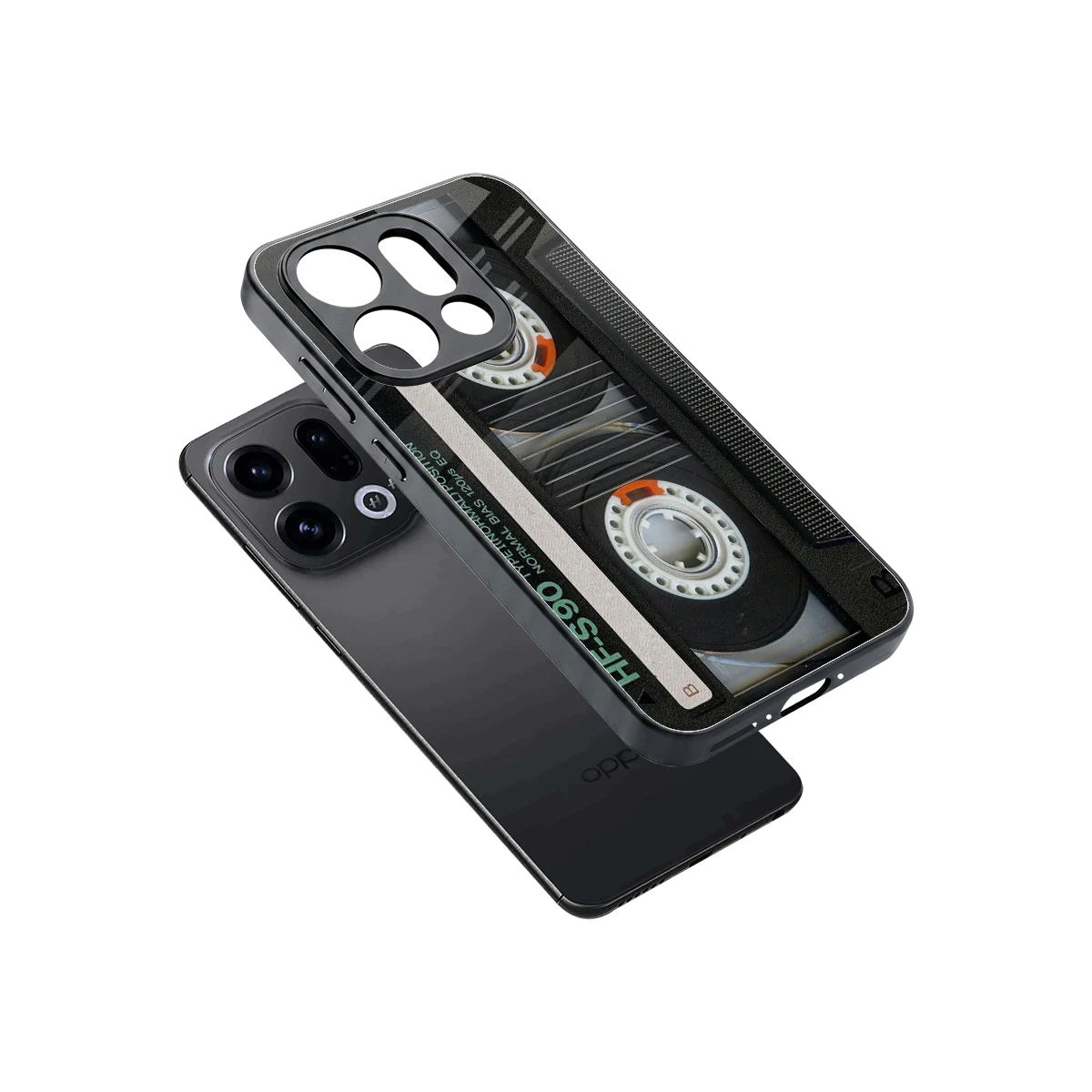 Cassette Tape sleek oppo find x9 cover with tempered glass back and TPU edges