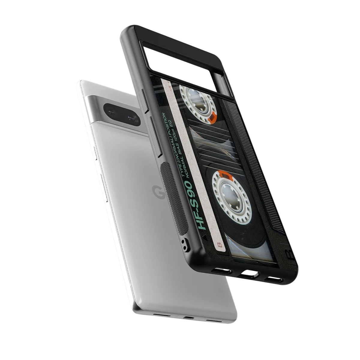 Cassette Tape sleek google pixel 7 cover with tempered glass back and TPU edges