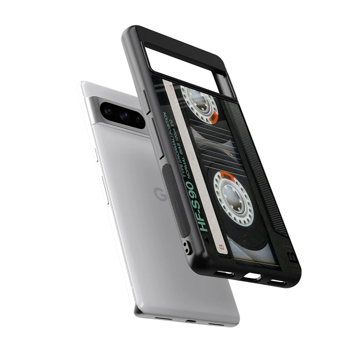 Cassette Tape sleek google pixel 8 pro cover with tempered glass back and TPU edges