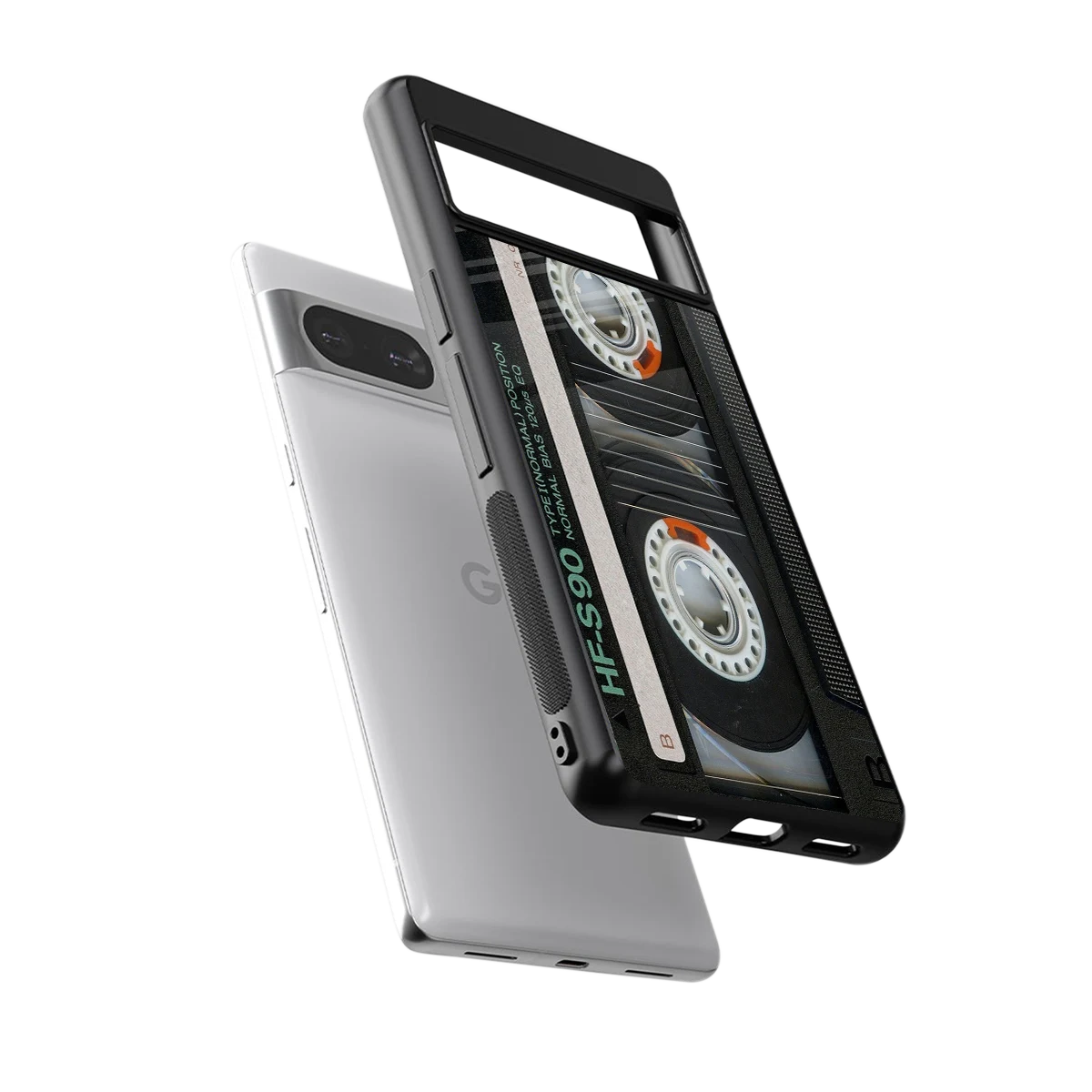 Cassette Tape sleek google pixel 8 cover with tempered glass back and TPU edges