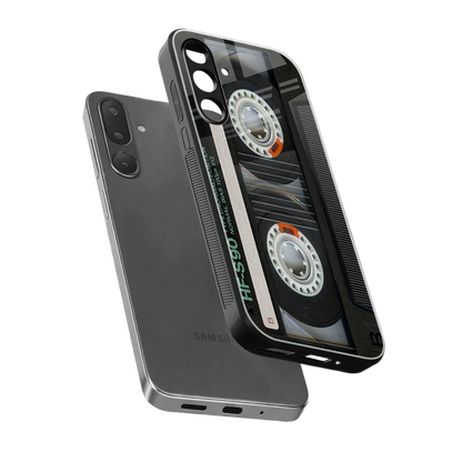 Cassette Tape sleek samsung galaxy m56 5g cover with tempered glass back and TPU edges