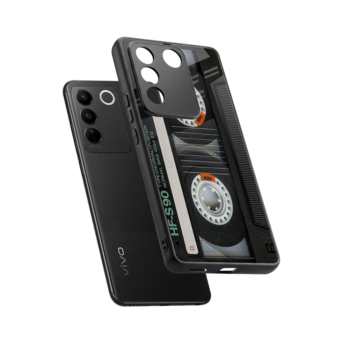 Cassette Tape sleek vivo v27 5g cover with tempered glass back and TPU edges