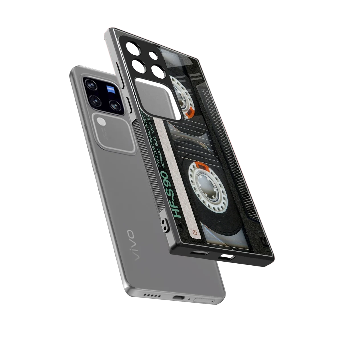 Cassette Tape sleekvivo v30 pro cover with tempered glass back and TPU edges