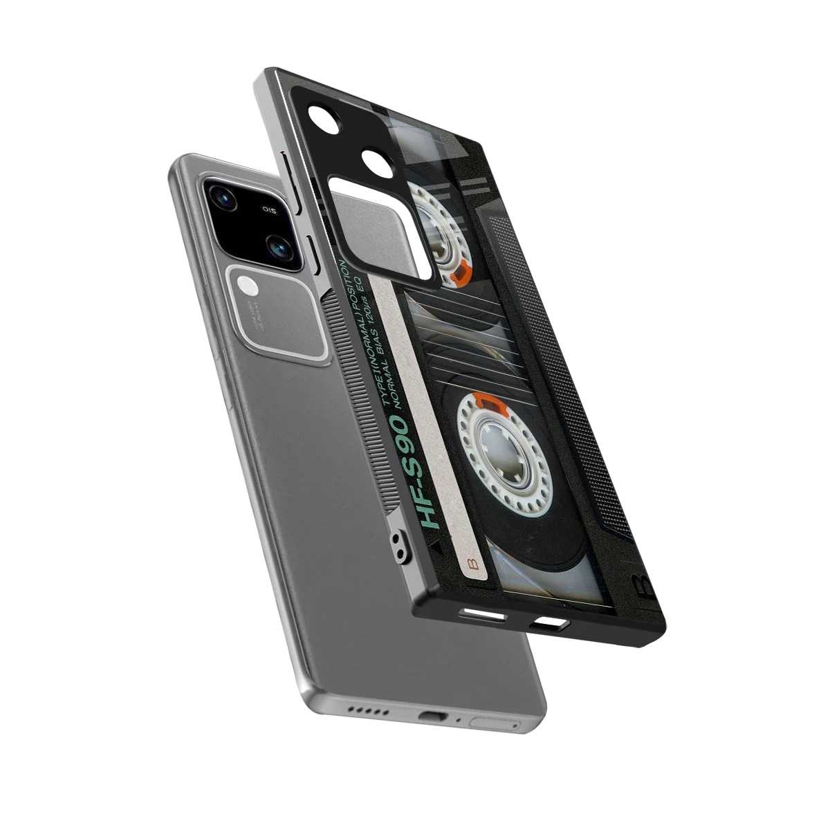 Cassette Tape sleek vivo v30 cover with tempered glass back and TPU edges