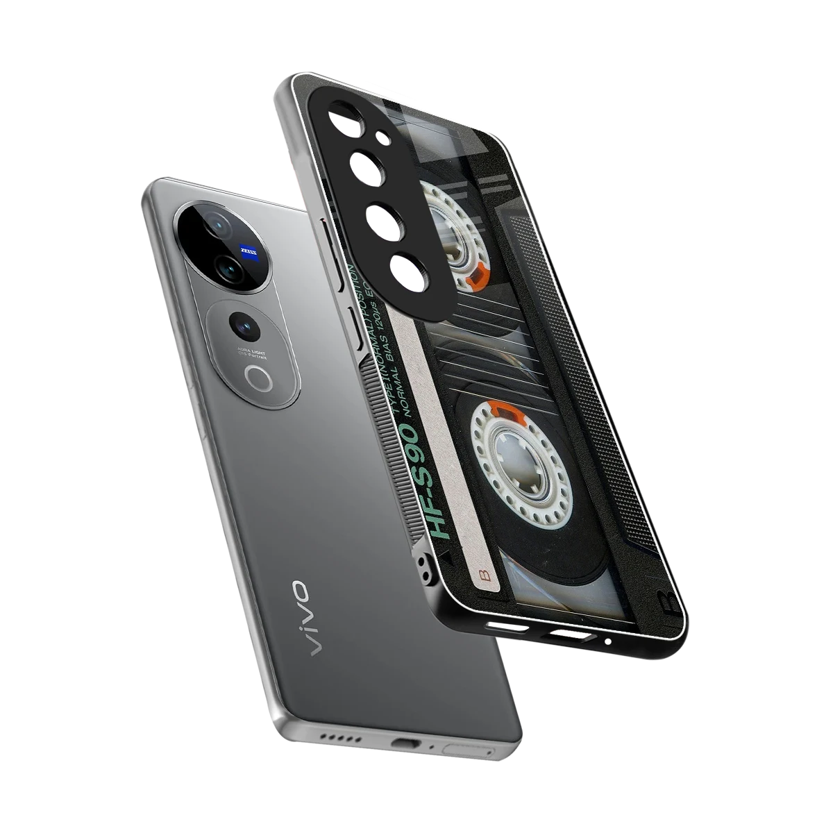Cassette Tape sleek vivo v40 pro cover with tempered glass back and TPU edges