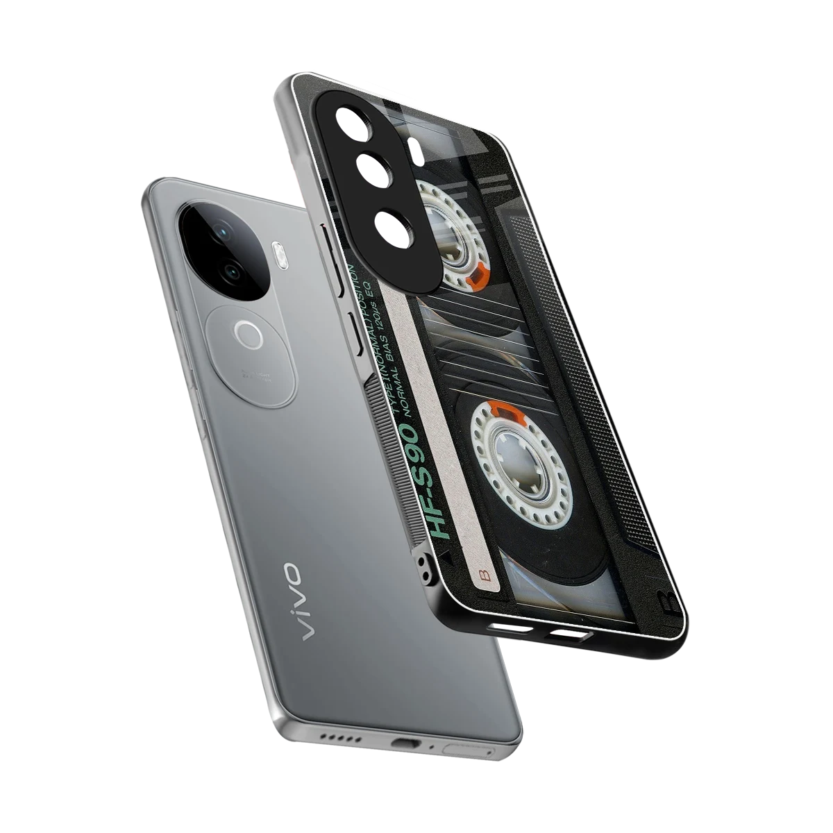 Cassette Tape sleek vivo v40e cover with tempered glass back and TPU edges