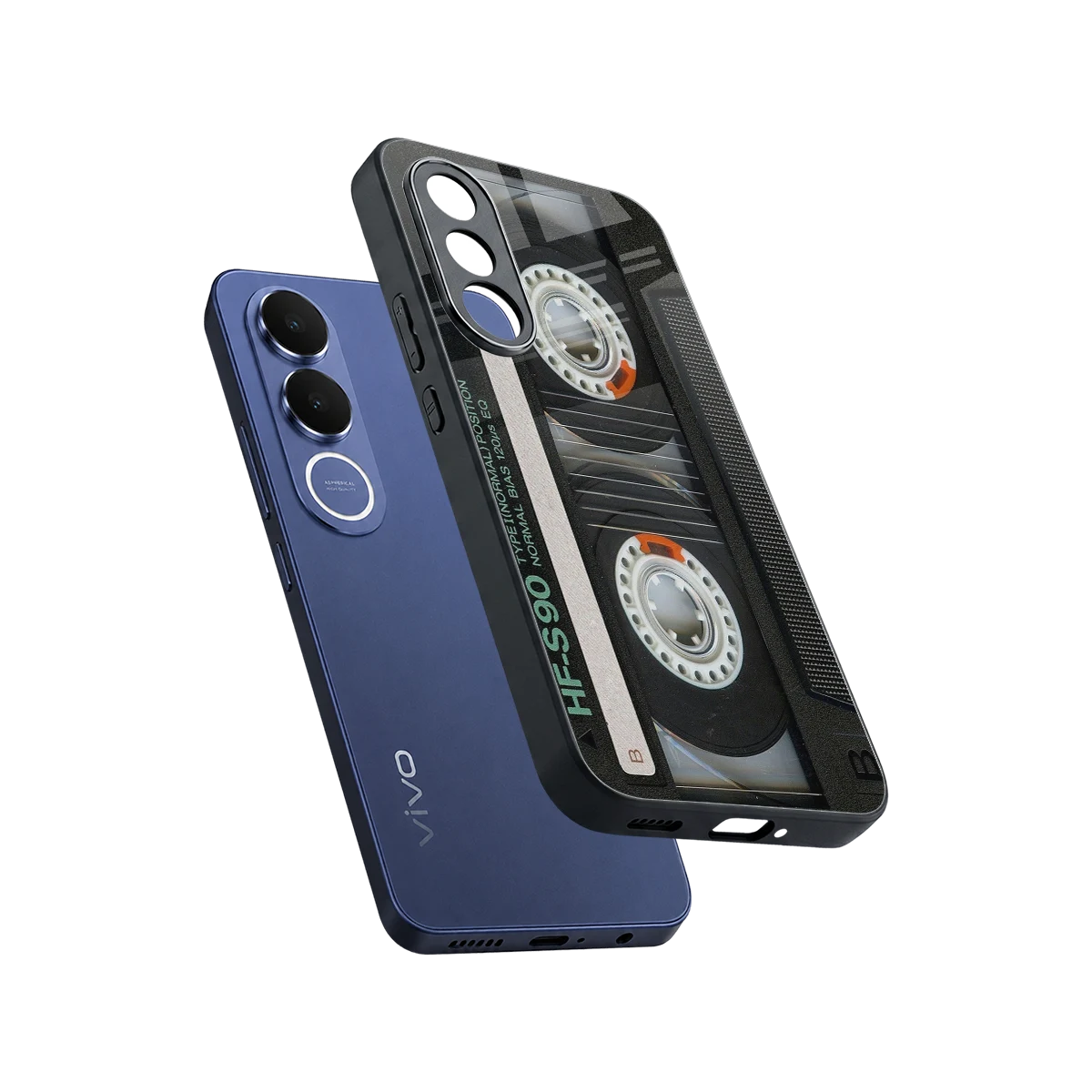 Cassette Tape sleek vivo v70 fe cover with tempered glass back and TPU edges