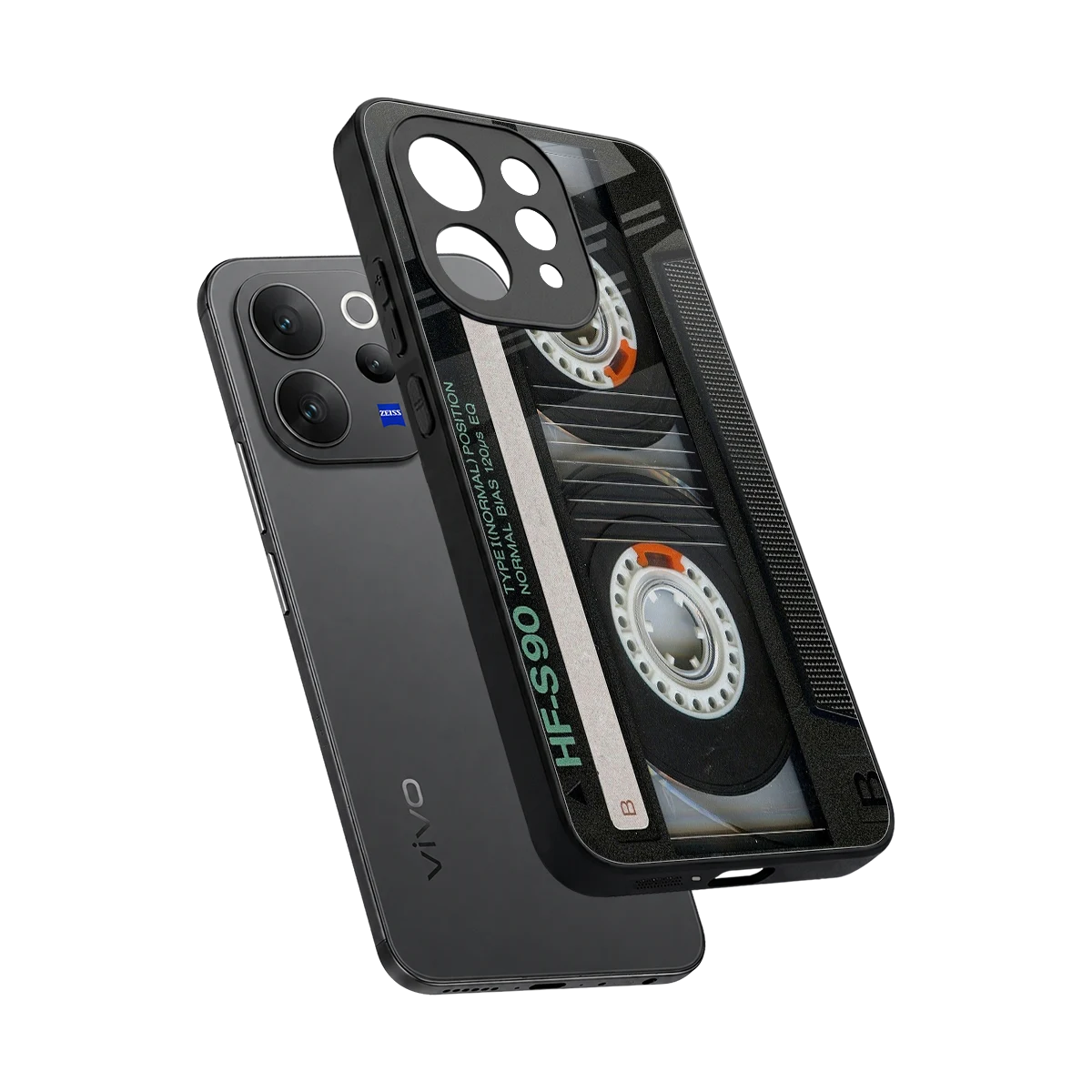 Cassette Tape sleek vivo v70 cover with tempered glass back and TPU edges