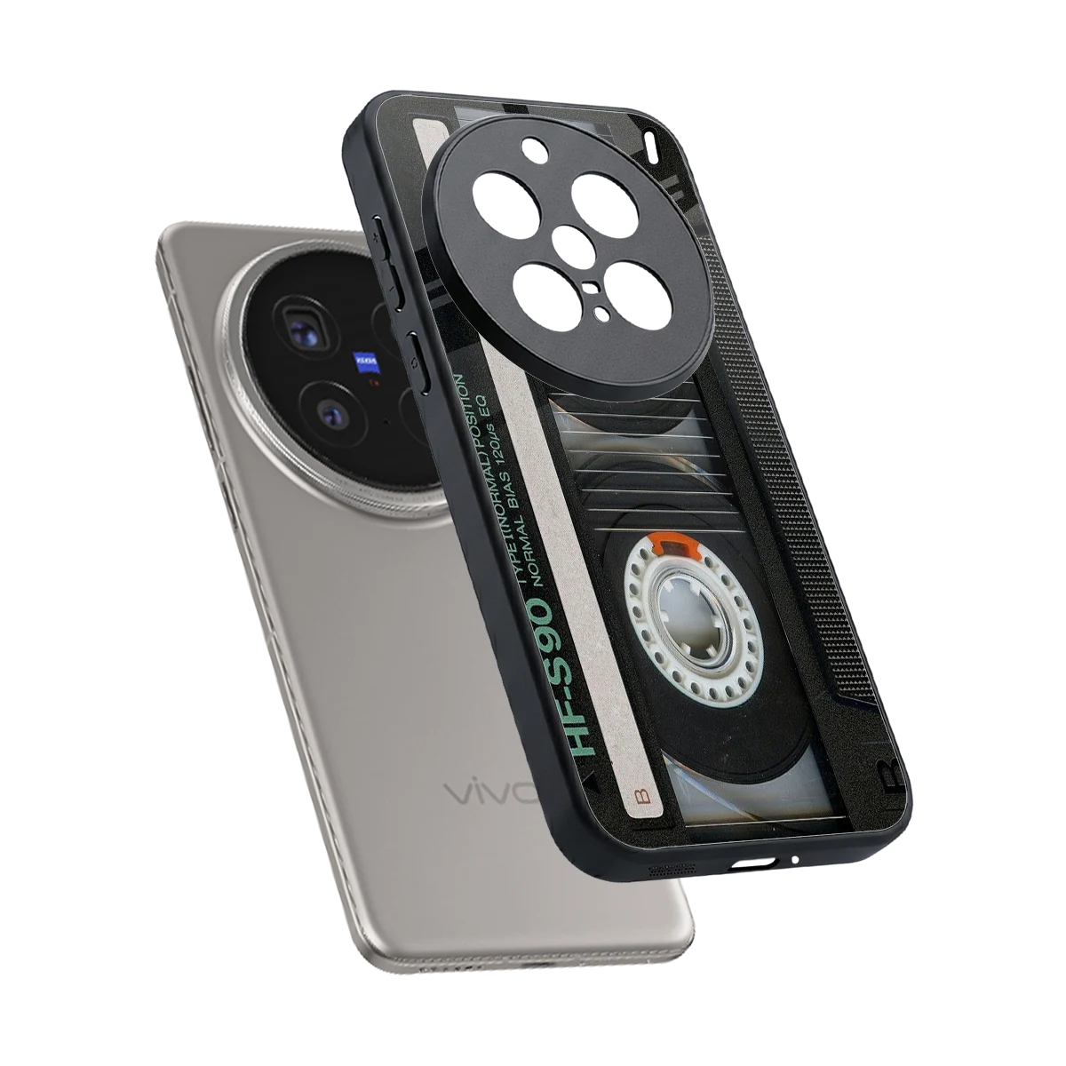 Cassette Tape sleek vivo x200 pro cover with tempered glass back and TPU edges
