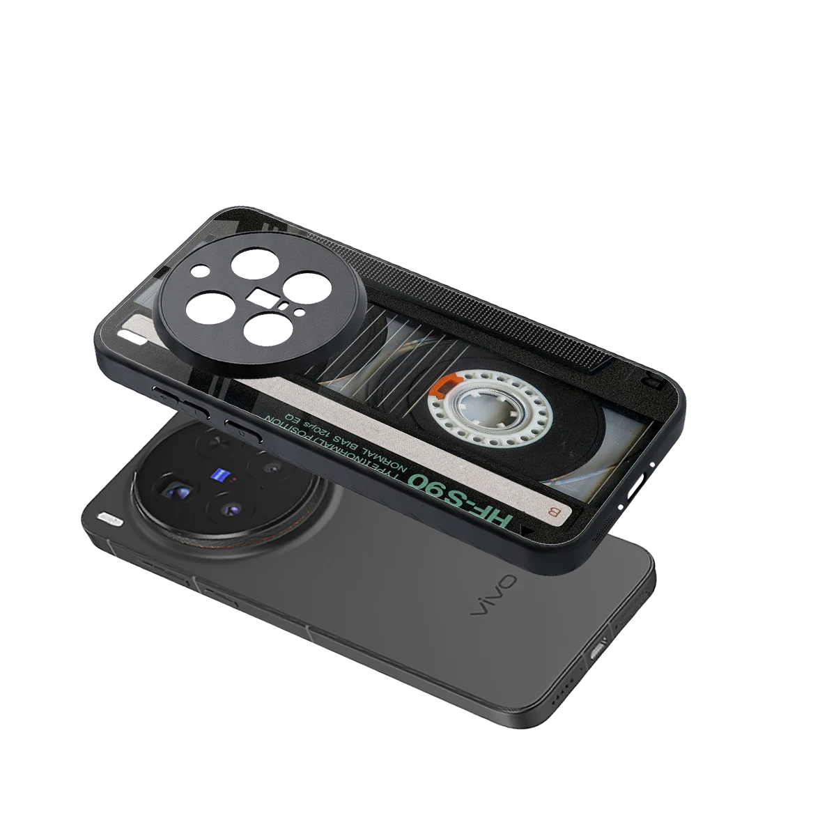Cassette Tape sleek vivo x300 pro cover with tempered glass back and TPU edges