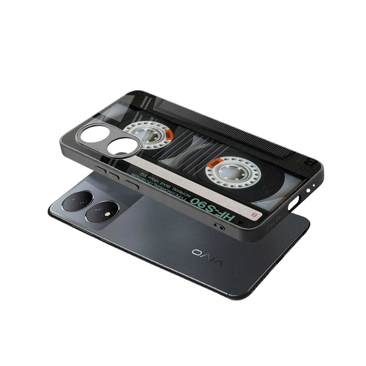 Cassette Tape sleek Vivo-y100 cover with tempered glass back and TPU edges