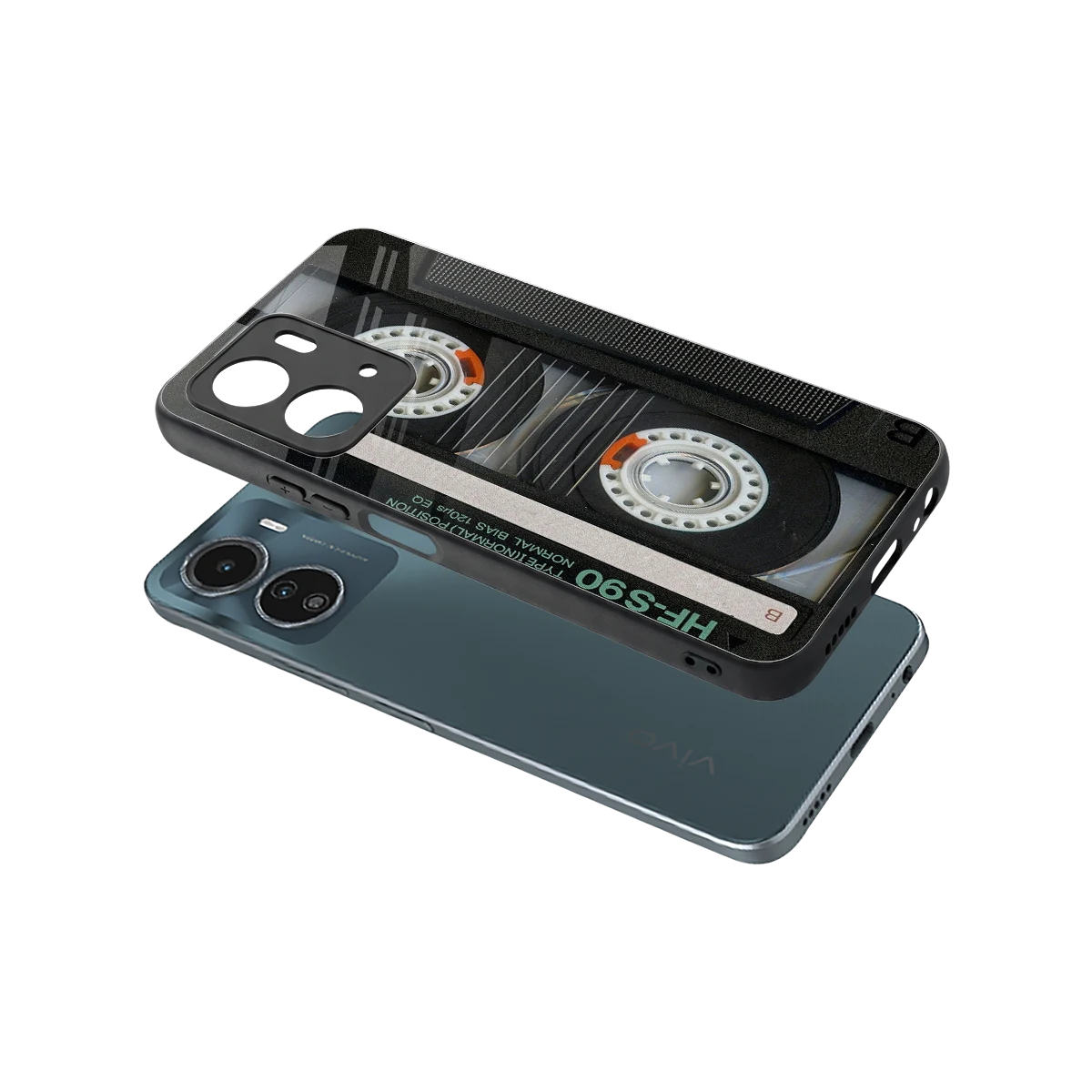 Cassette Tape sleek vivo y16 cover with tempered glass back and TPU edges