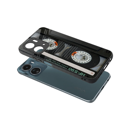 Cassette Tape sleek vivo y16 cover with tempered glass back and TPU edges