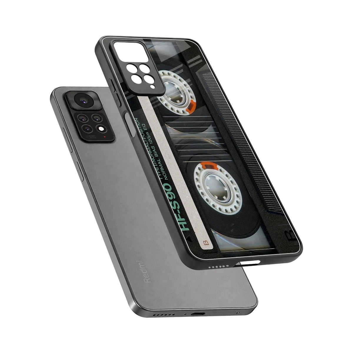 Cassette Tape sleek redmi note 11 pro cover with tempered glass back and TPU edges