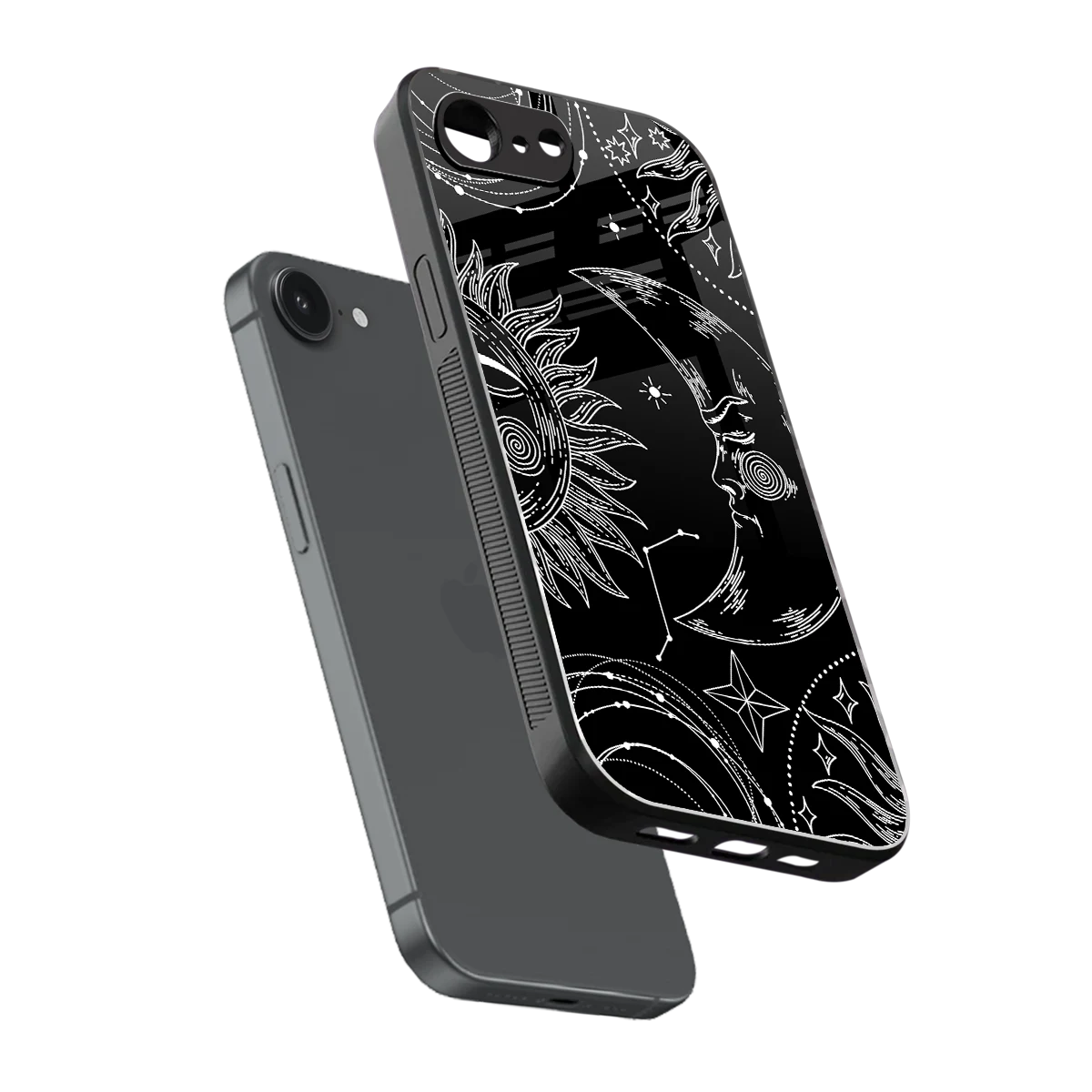 Celestial Duo sleek iphone 16e cover with tempered glass back and TPU edges