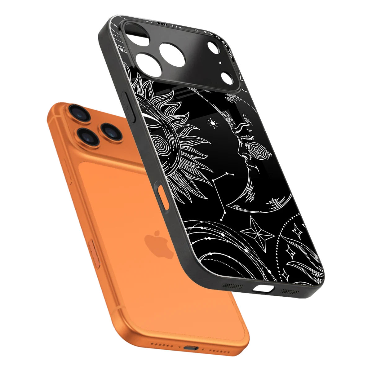 Celestial Duo sleek iphone 17 pro cover with tempered glass back and TPU edges