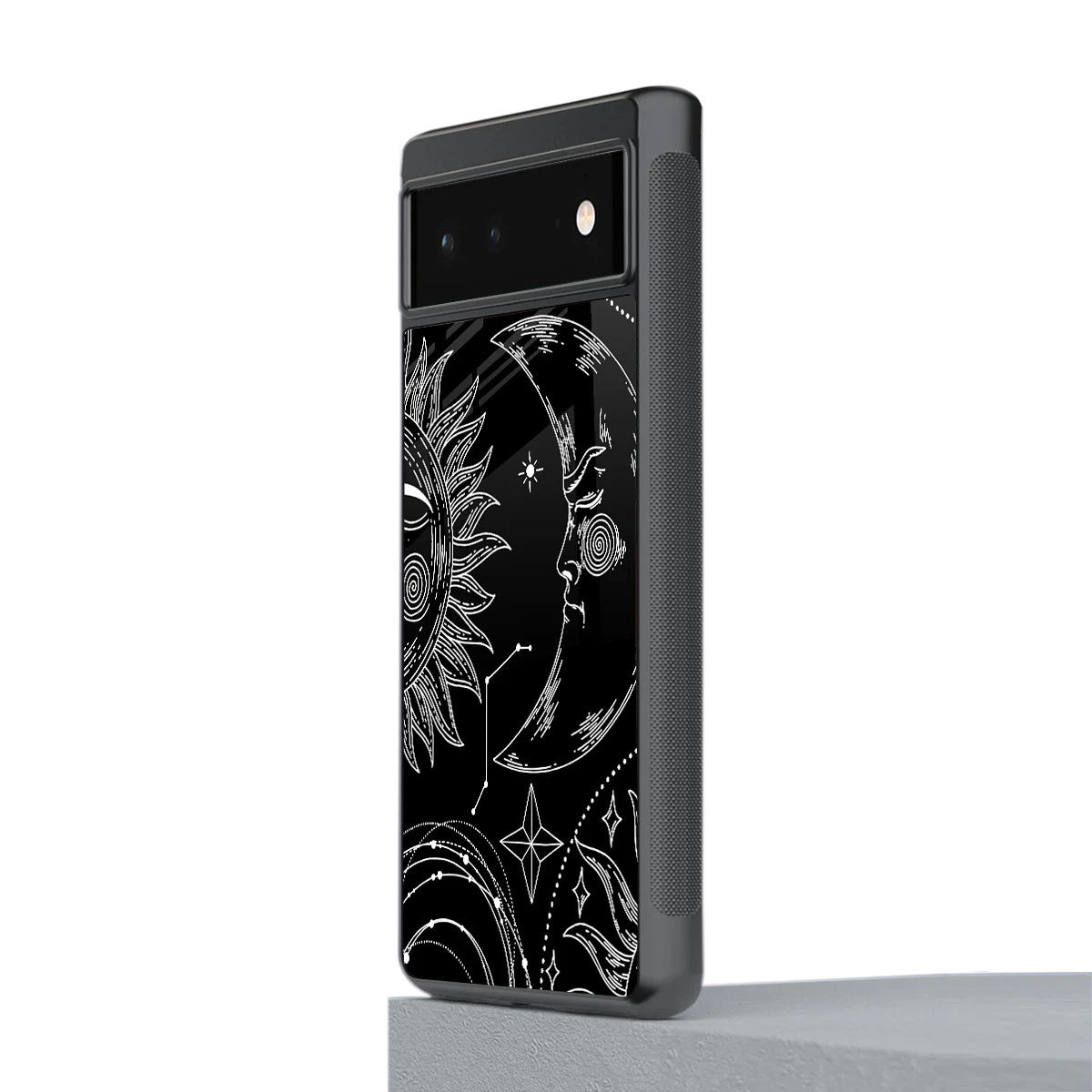 Celestial Duo stylish phone case for google pixel 6a | glossy glass and slim fit