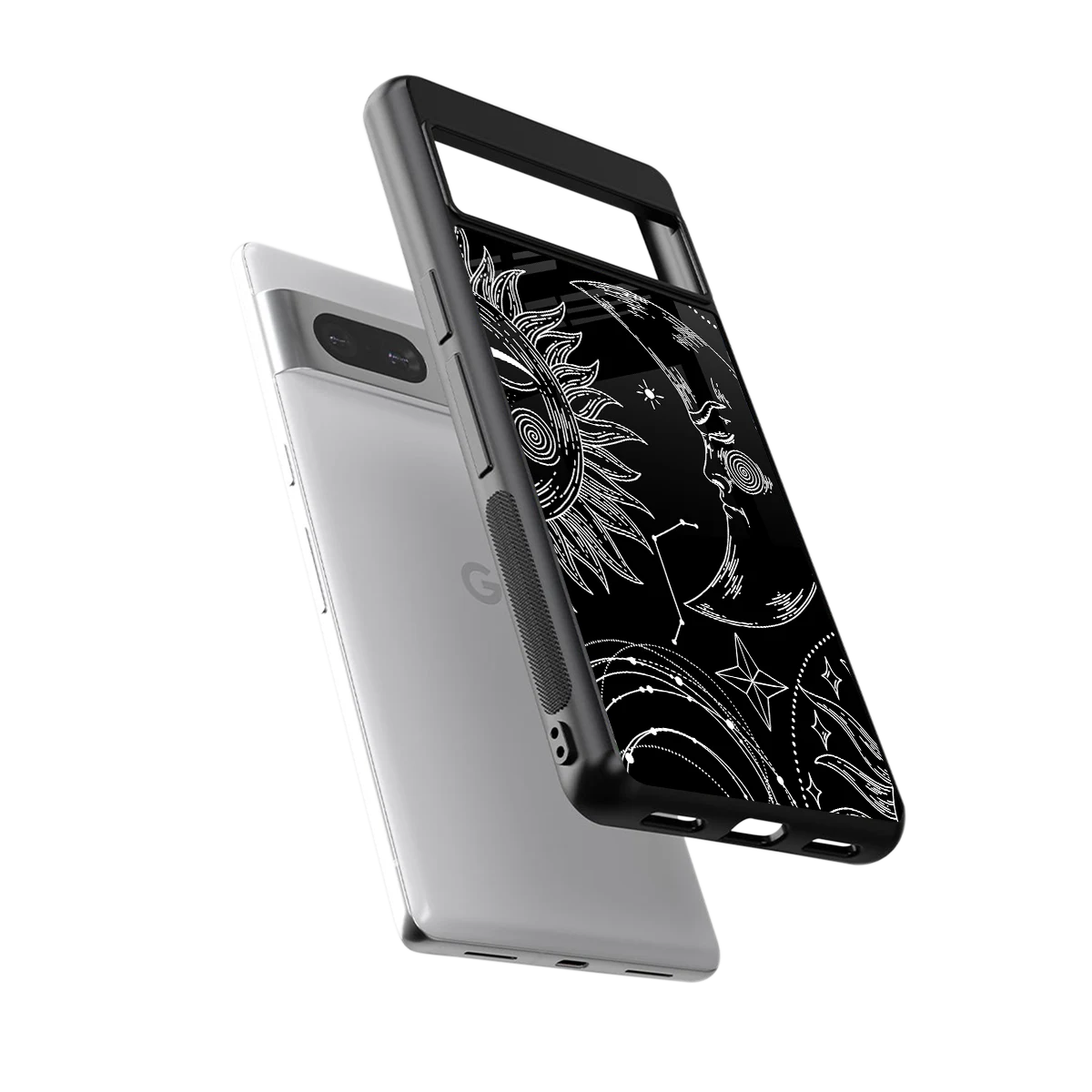 Celestial Duo sleek google pixel 7a cover with tempered glass back and TPU edges