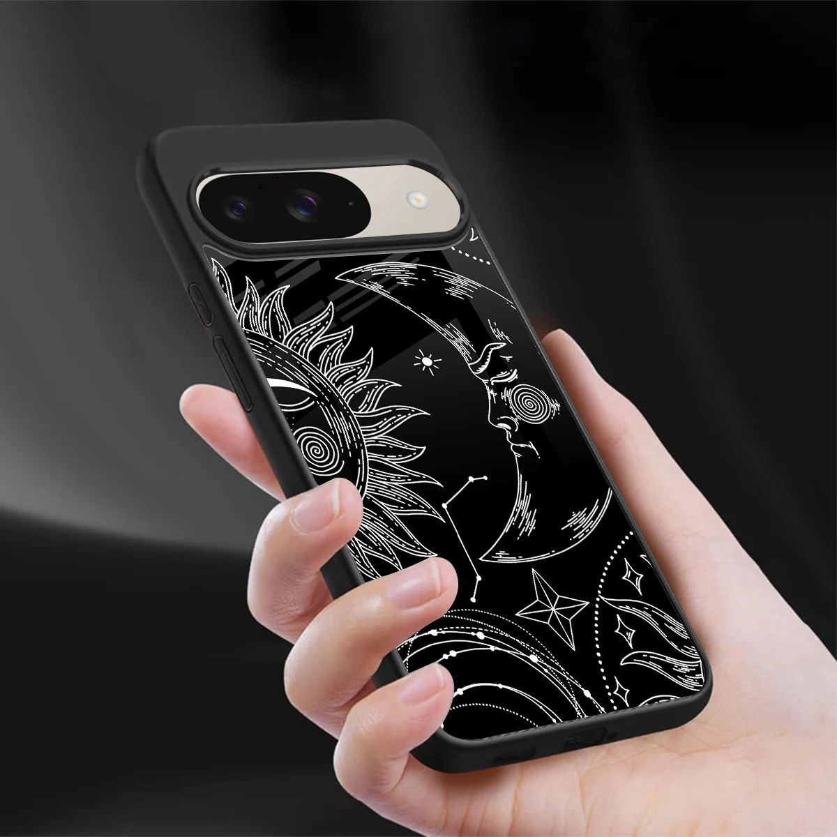 Celestial Duo sleek google pixel 9 cover with tempered glass back and TPU edges