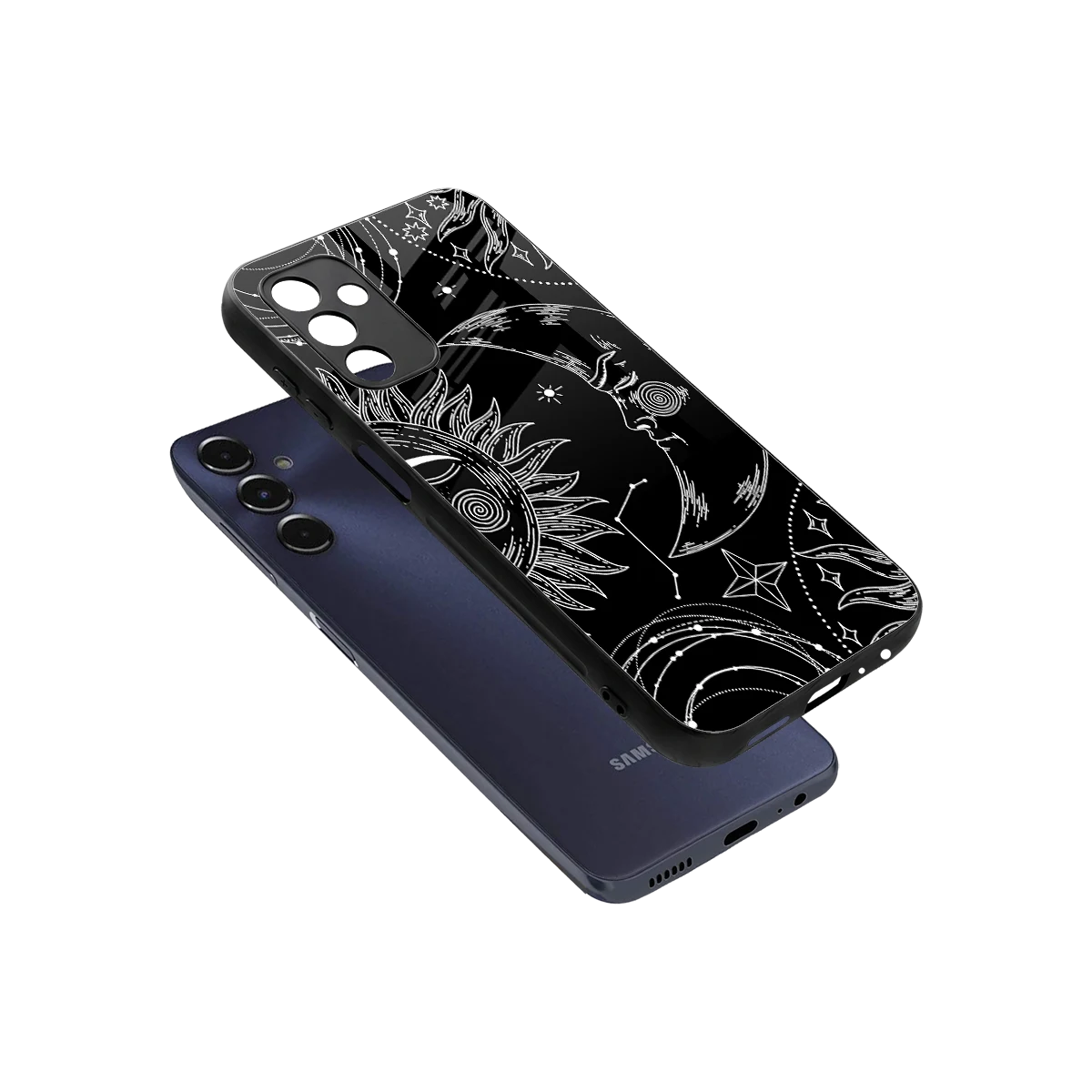 Celestial Duo sleek samsung galaxy m14 5g cover with tempered glass back and TPU edges