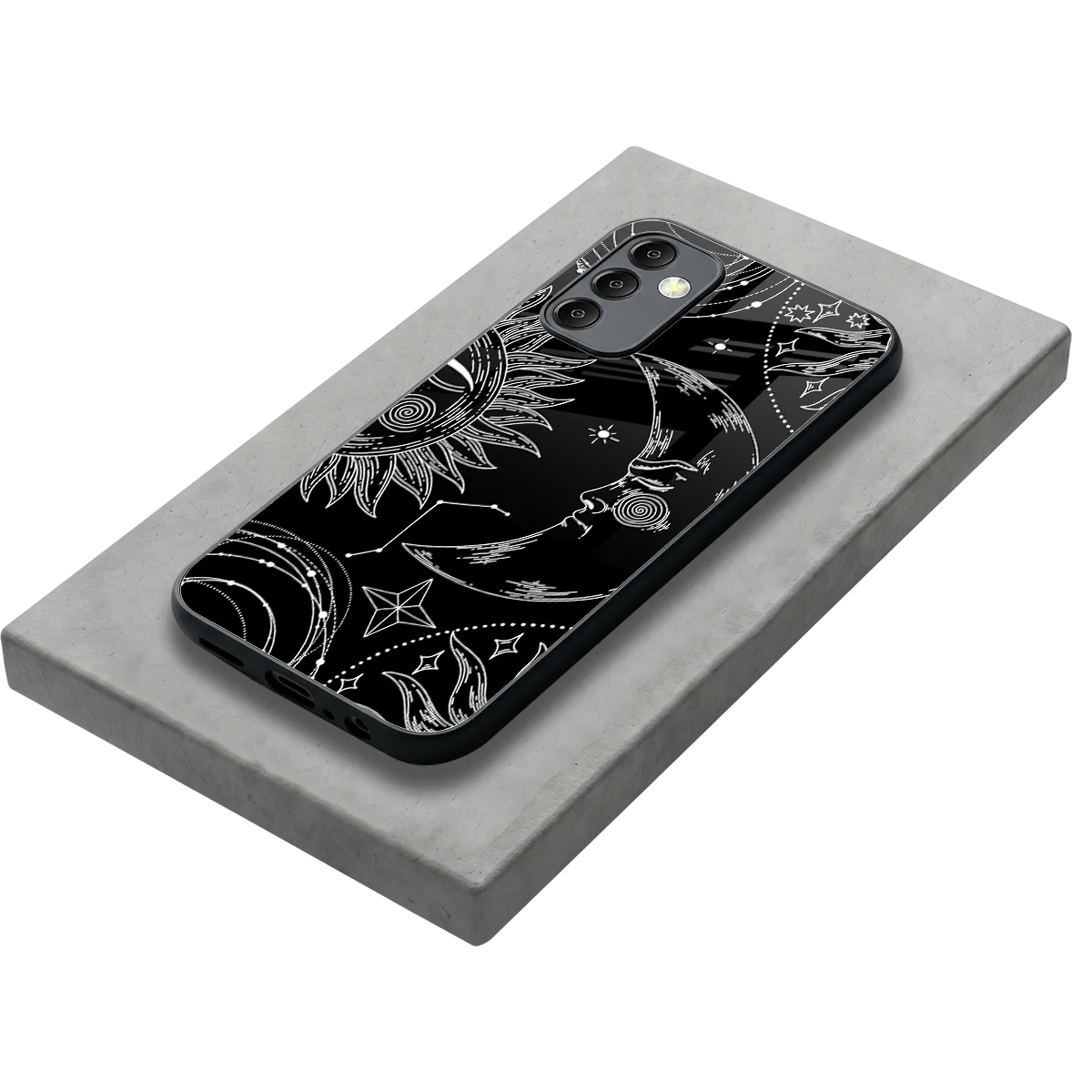 Celestial Duo stylish phone case for samsung galaxy m14 5g | glossy glass and slim fit