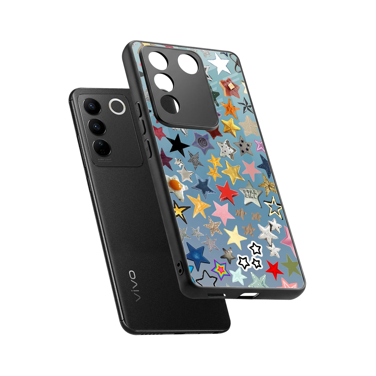 Celestial Glow sleek vivo v27 5g cover with tempered glass back and TPU edges