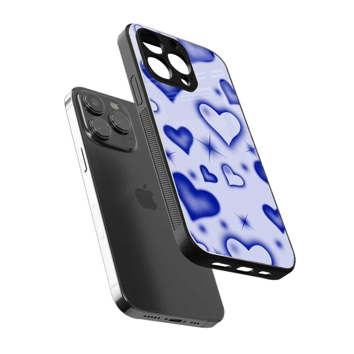 Celestial Hearts sleek iphone 13 pro cover with tempered glass back and TPU edges