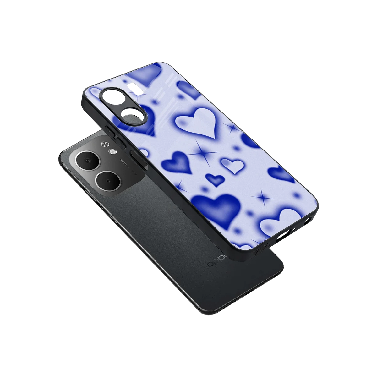 Celestial Hearts sleek oppo a5x 5g cover with tempered glass back and TPU edges