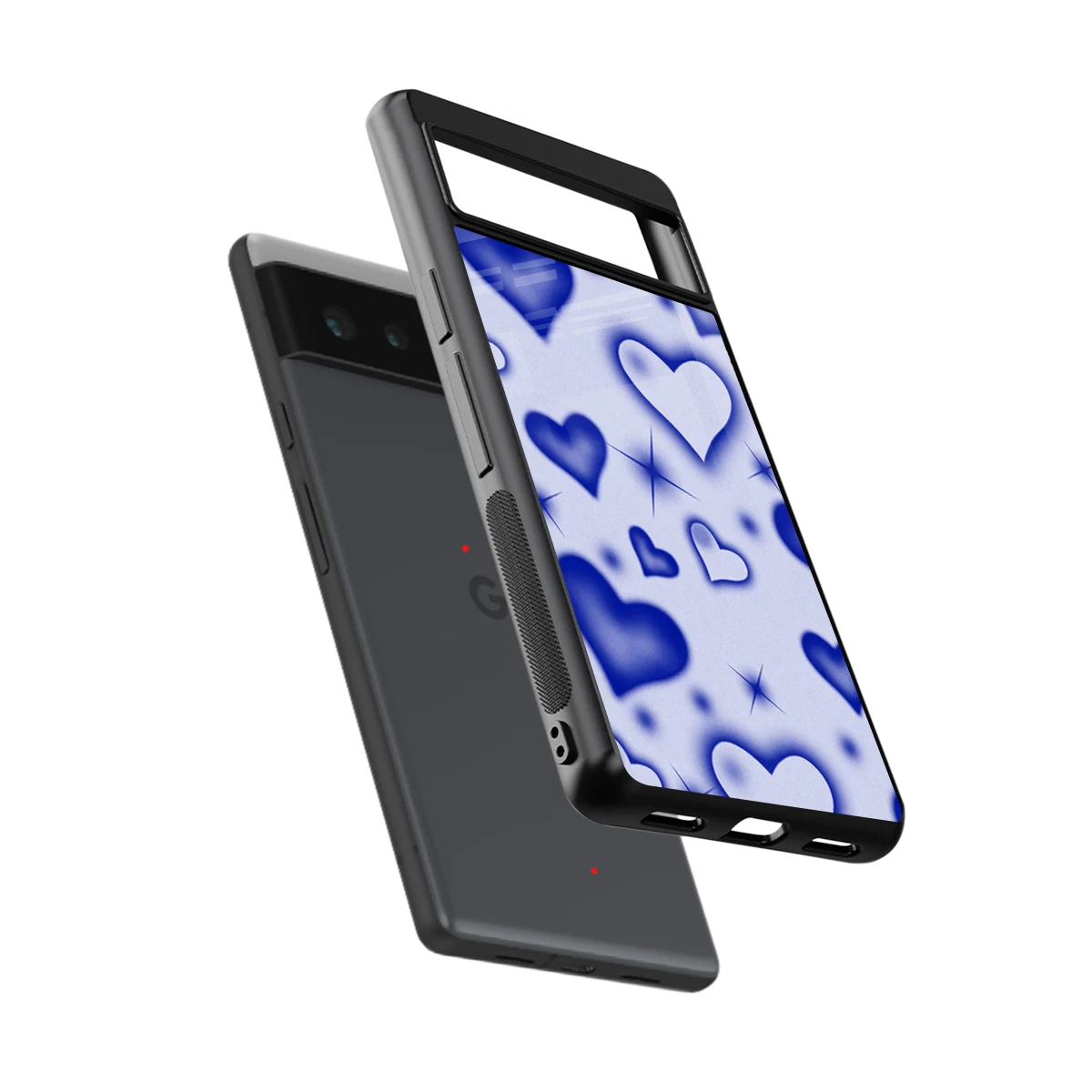 Celestial Hearts sleek google pixel 6a cover with tempered glass back and TPU edges