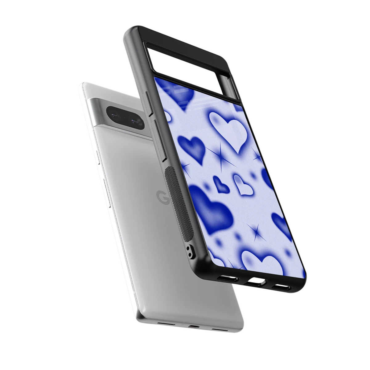 Celestial Hearts sleek google pixel 7a cover with tempered glass back and TPU edges