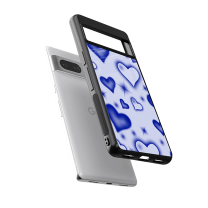 Celestial Hearts sleek google pixel 7a cover with tempered glass back and TPU edges