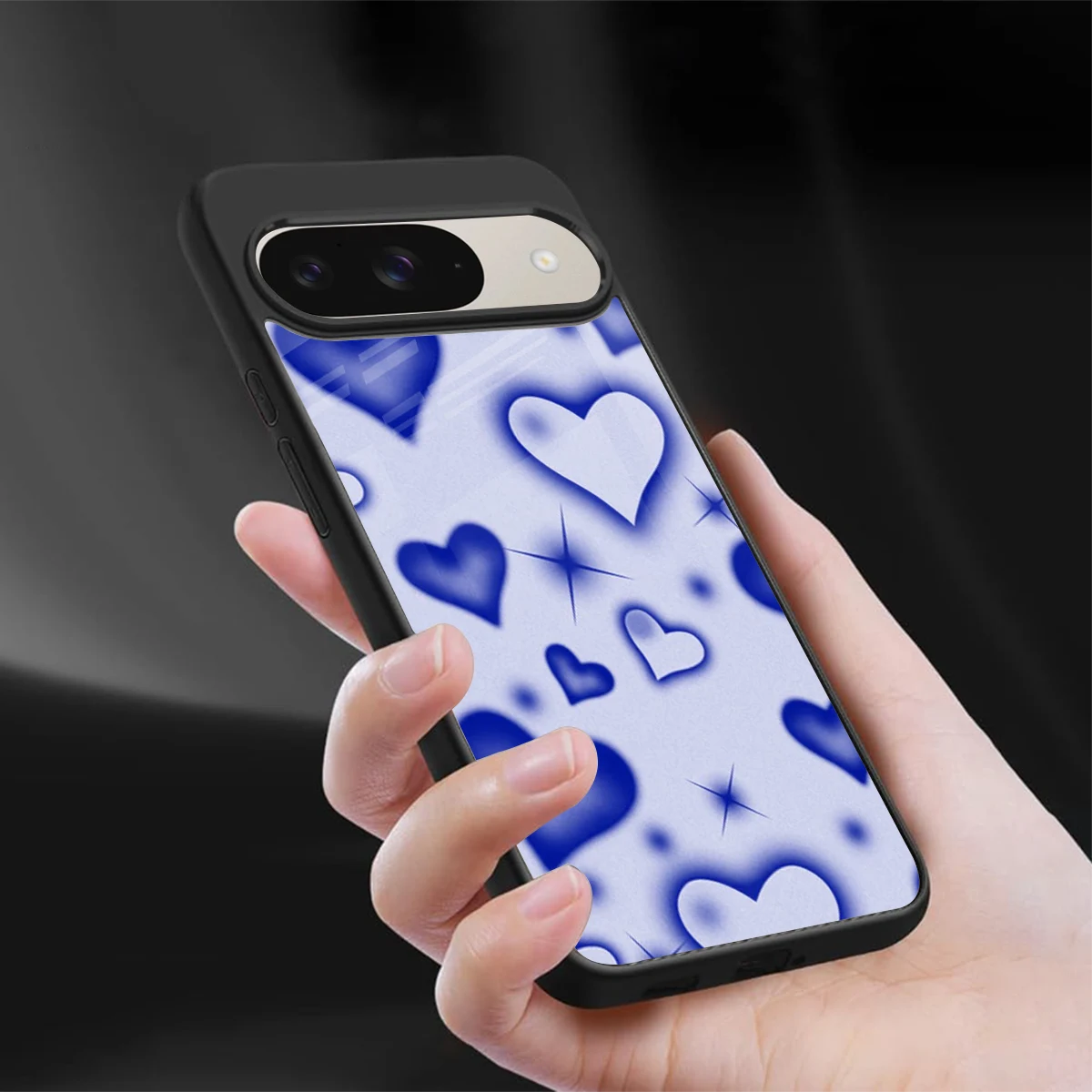 Celestial Hearts sleek google pixel 9 cover with tempered glass back and TPU edges