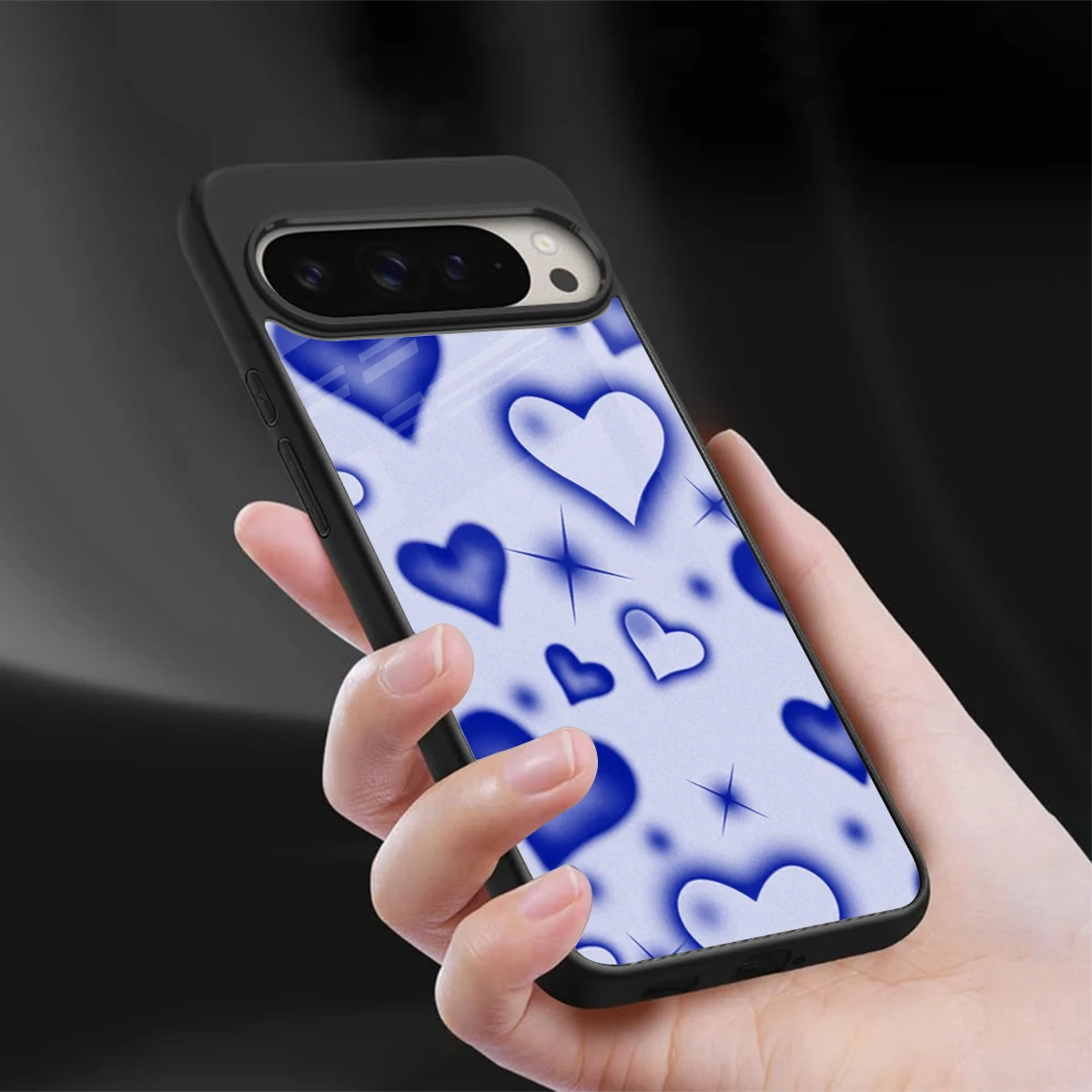 Celestial Hearts sleek google pixel 9 pro cover with tempered glass back and TPU edges