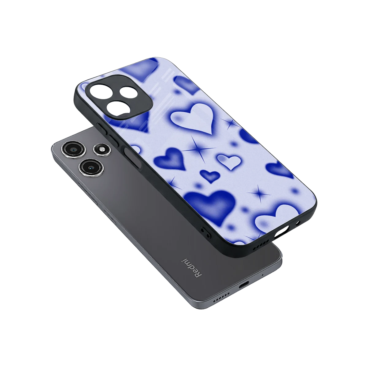 Celestial Hearts sleek redmi 12 5g cover with tempered glass back and TPU edges
