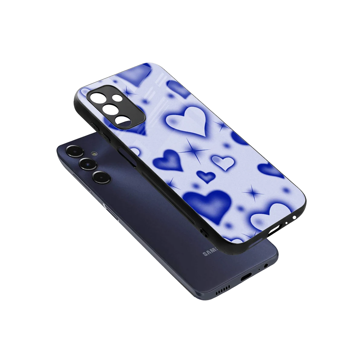 Celestial Hearts sleek samsung galaxy m14 5g cover with tempered glass back and TPU edges