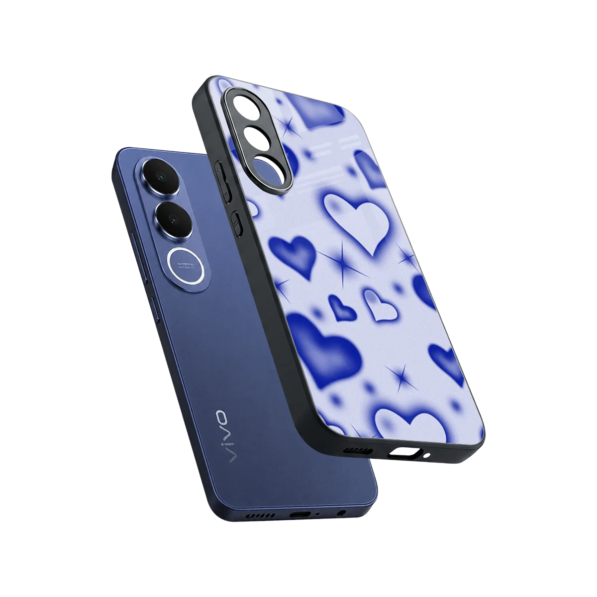 Celestial Hearts sleek vivo v70 fe cover with tempered glass back and TPU edges