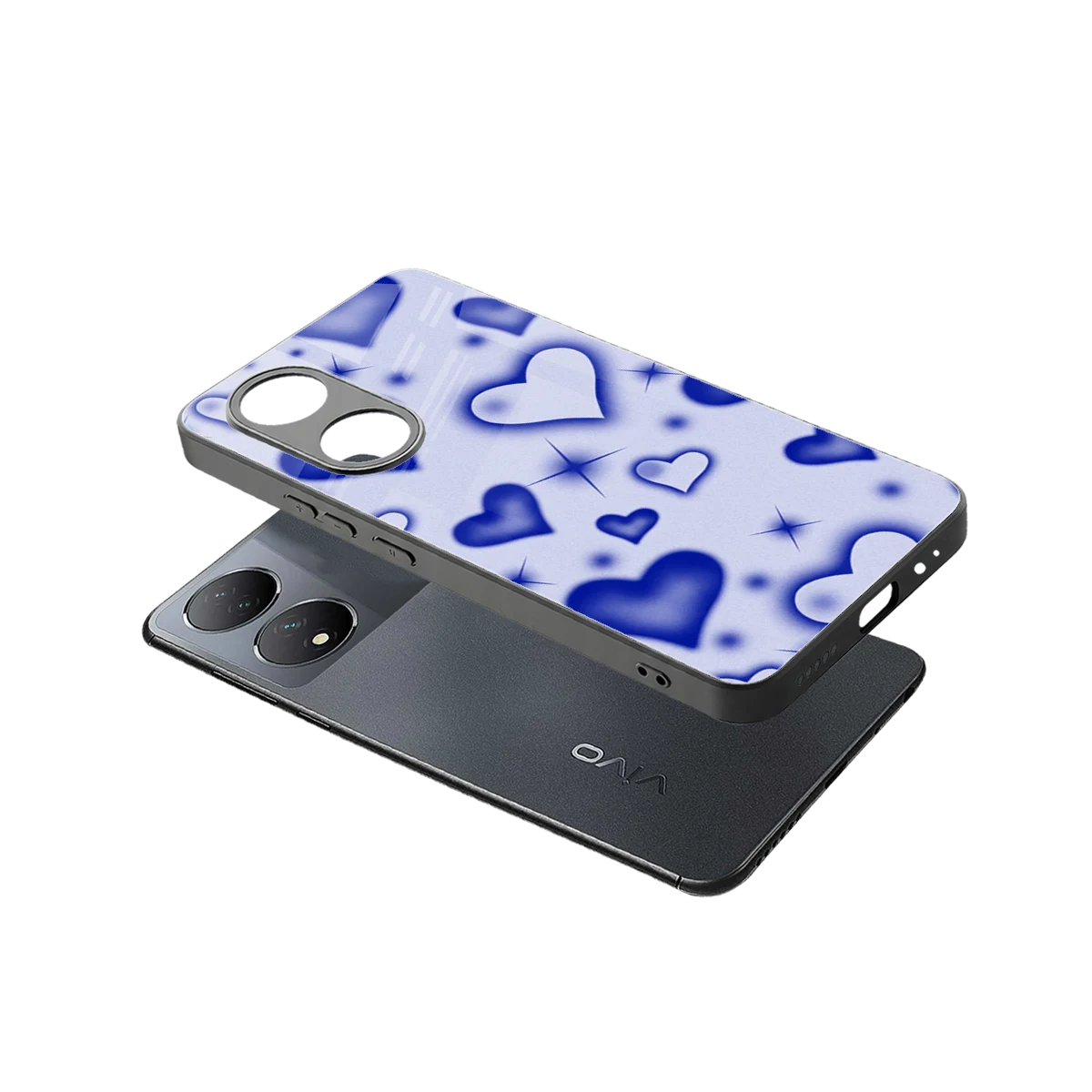 Celestial Hearts sleek Vivo-y100 cover with tempered glass back and TPU edges