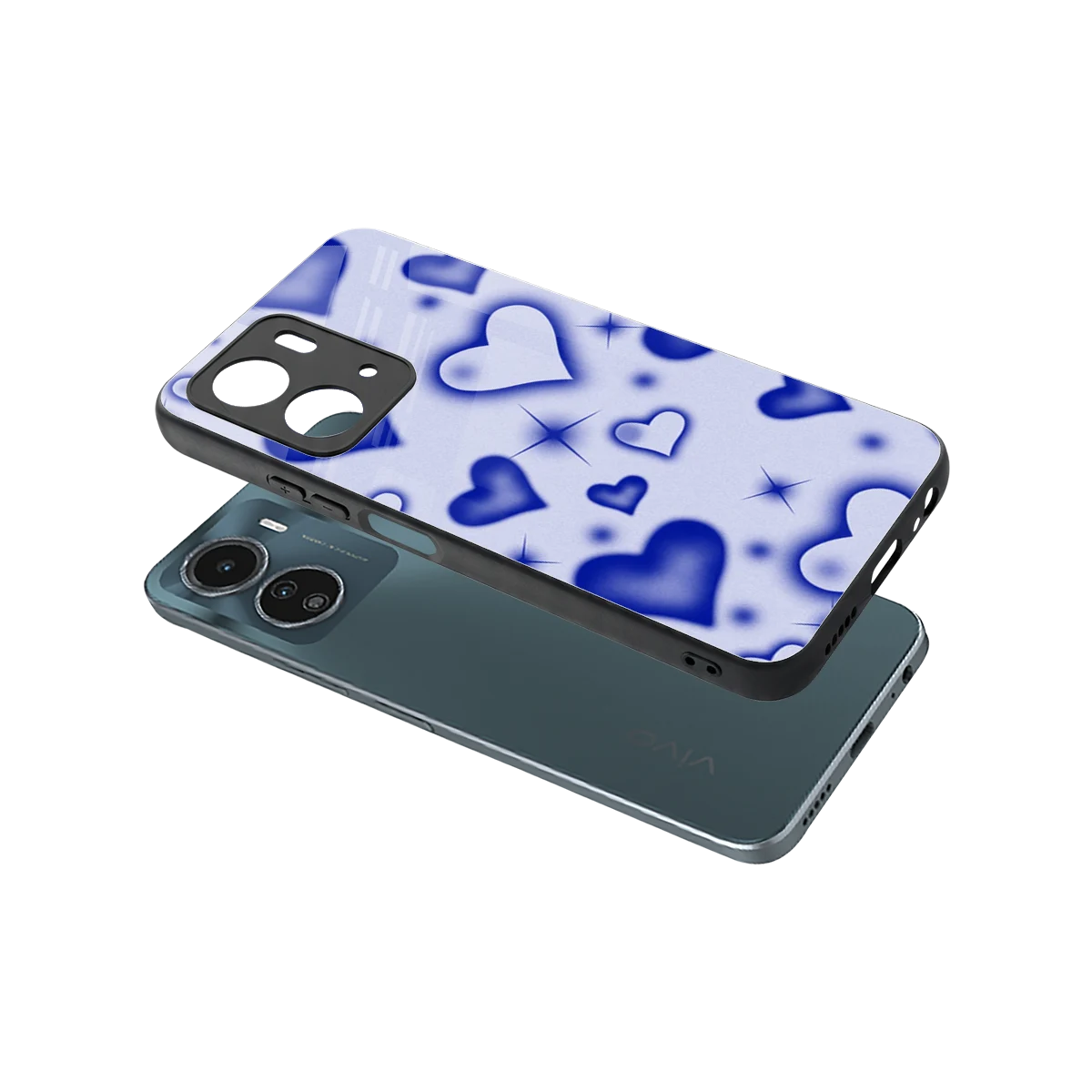 Celestial Hearts sleek vivo y16 cover with tempered glass back and TPU edges