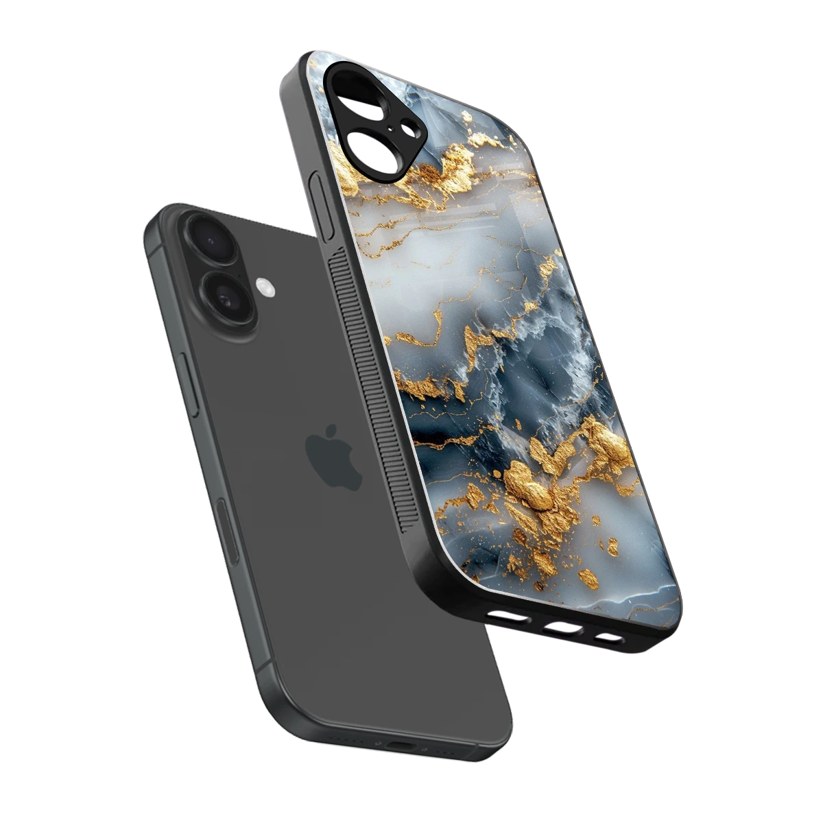 Celestial Marble sleek iPhone 16 cover with tempered glass back and TPU edges