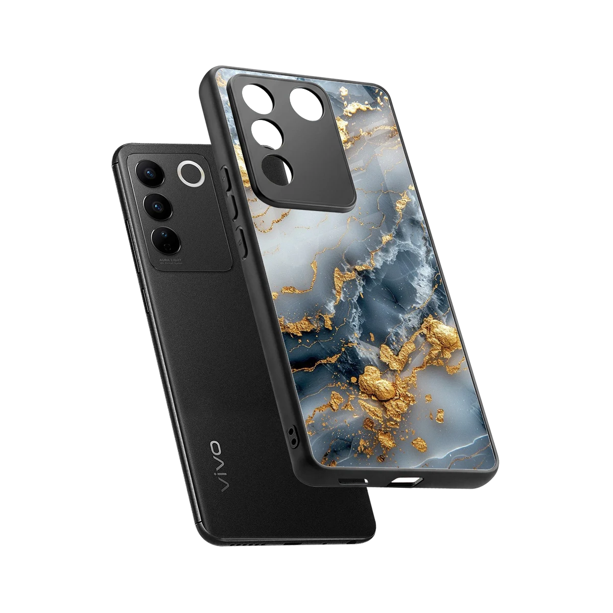 Celestial Marble sleek vivo v27 5g cover with tempered glass back and TPU edges