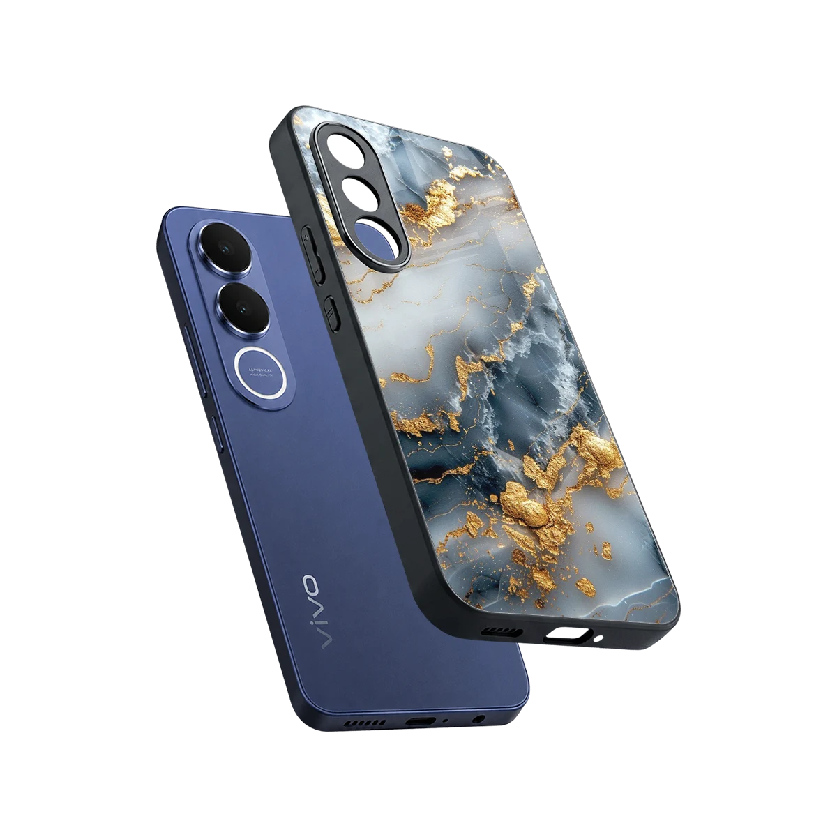 Celestial Marble sleek vivo v70 fe cover with tempered glass back and TPU edges