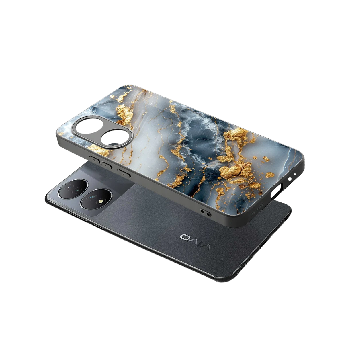 Celestial Marble sleek Vivo-y100 cover with tempered glass back and TPU edges