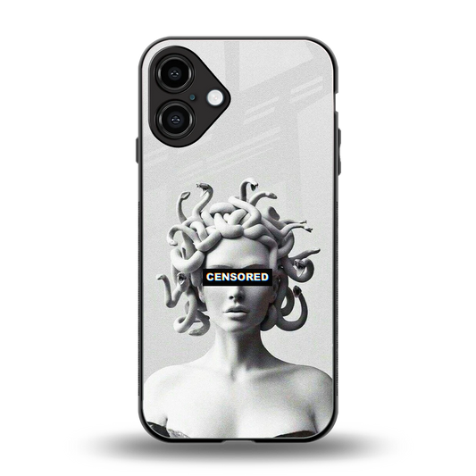 Censored back phone cover | glass case for iphone 16 plus