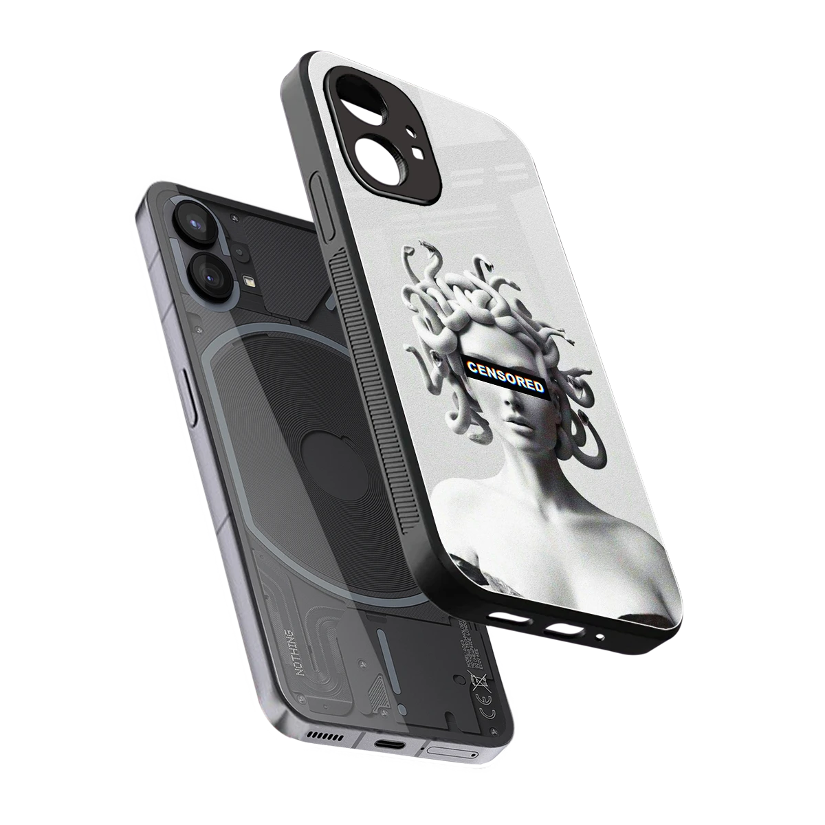 Censored sleek nothing phone 1 cover with tempered glass back and TPU edges