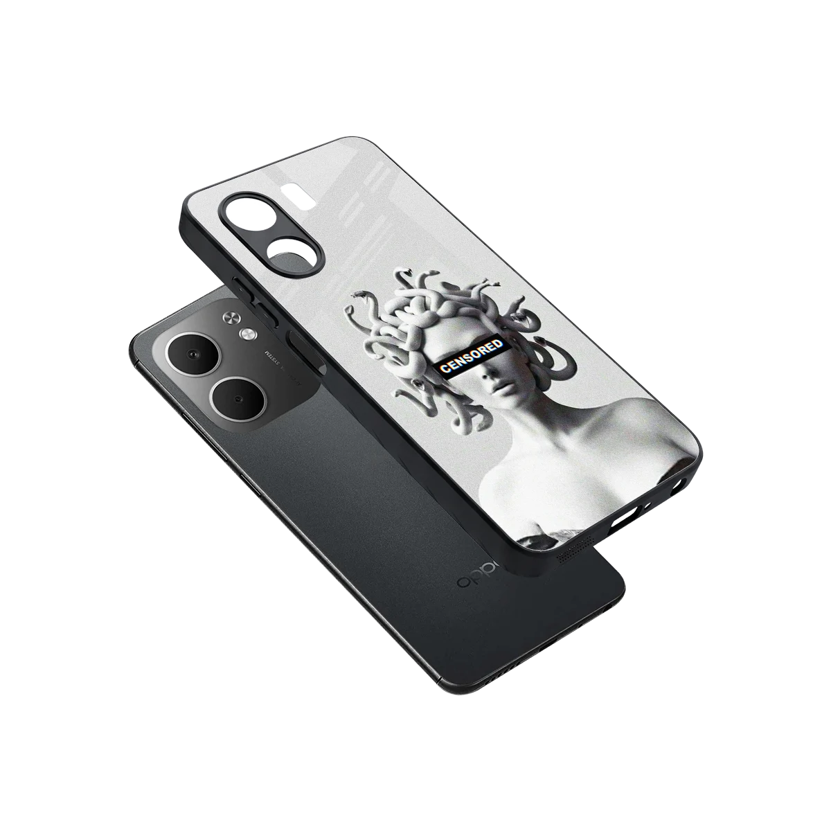 Censored sleek oppo a5x 5g cover with tempered glass back and TPU edges