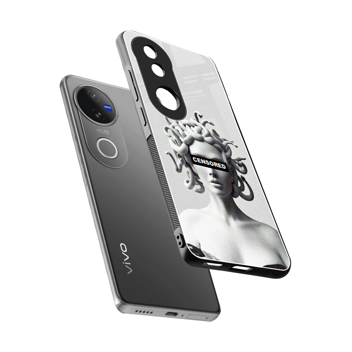 Censored sleek vivo v50 cover with tempered glass back and TPU edges