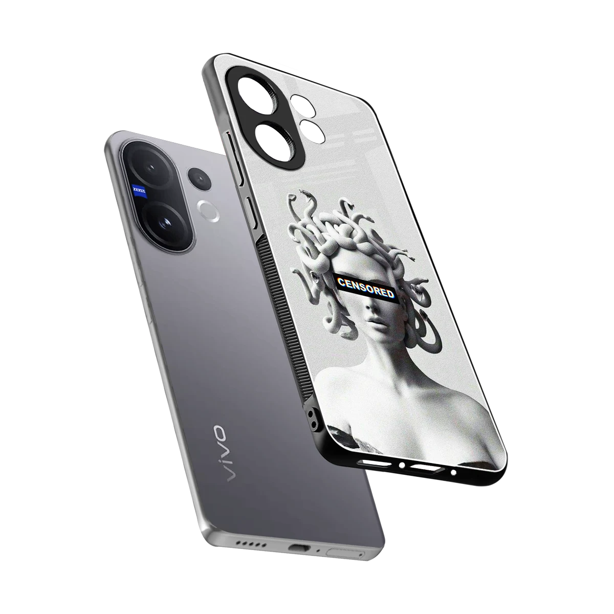 Censored sleek vivo v60 cover with tempered glass back and TPU edges