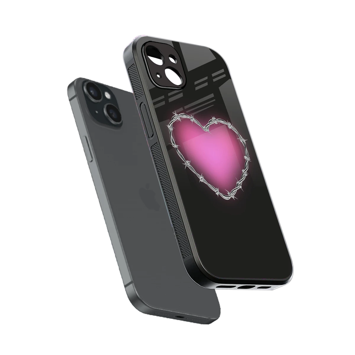 Chained Heart sleek iphone 15 plus cover with tempered glass back and TPU edges